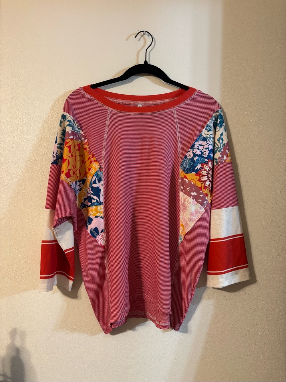 Women's Pink Mixed-Print Pullover Top